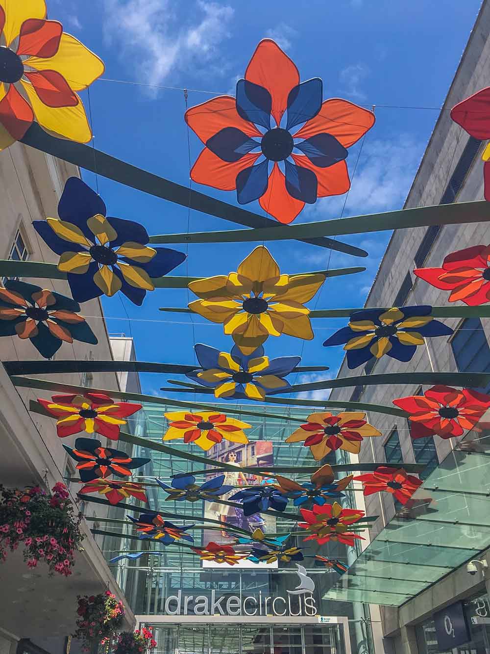 drake circus flower display crane plymouth case study installation summer